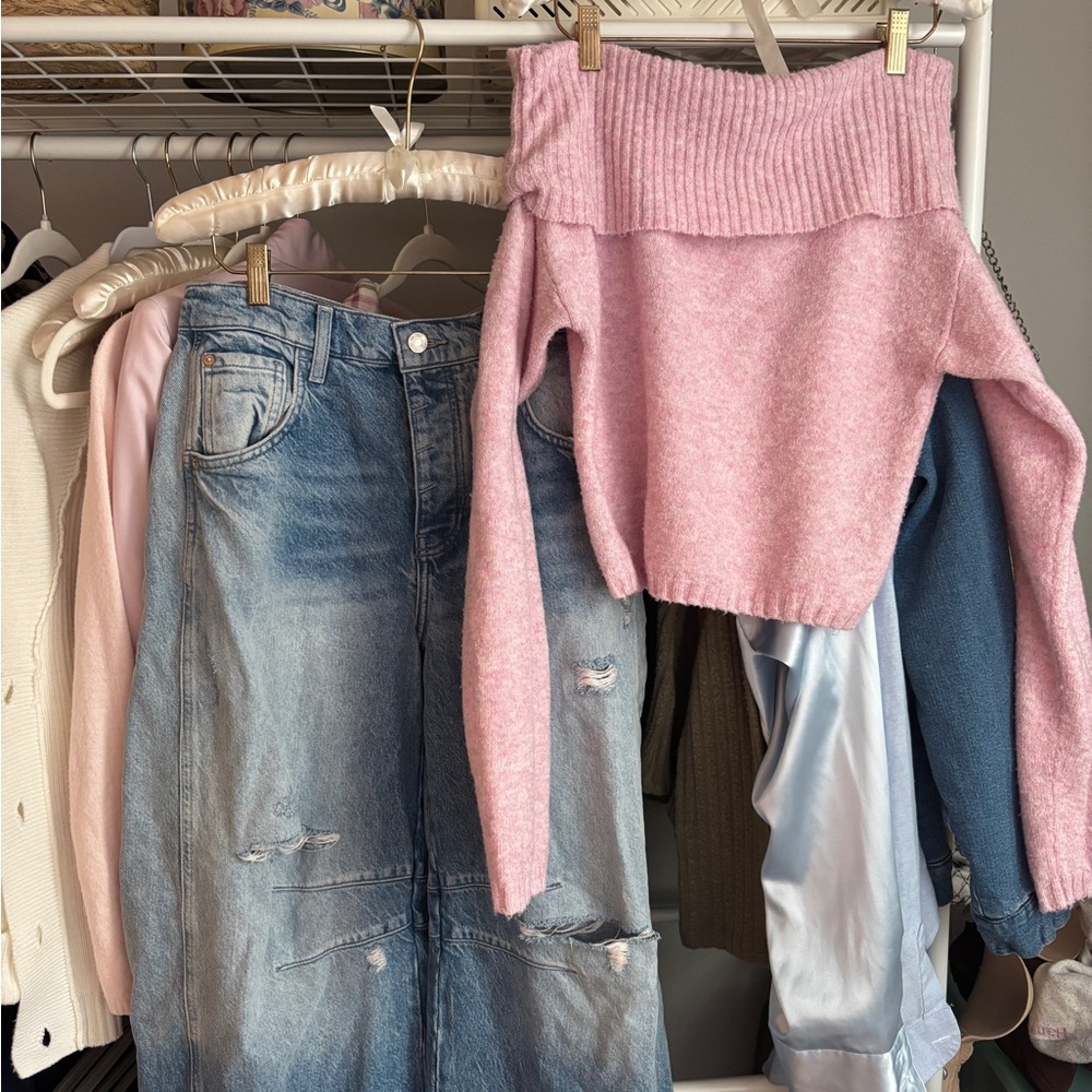 Pink Off-Shoulder Sweater - Picture 5 of 5